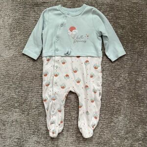 Biorganic Princess Ice‎ Cream Footed Romper 9-12M 74cm Mint Ecru Organic Cotton